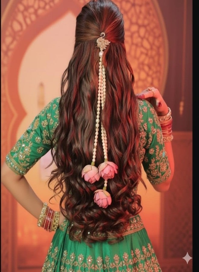 DORMITORRY Women's Patiala Shahi Parandi, Paranda Traditional Hair Accessory Braid Tassles, Hair Extension, Choti, Bridal Pearl & Pastel Tassel Hair Accessory for Wedding, 1 Pcs. - Image 3